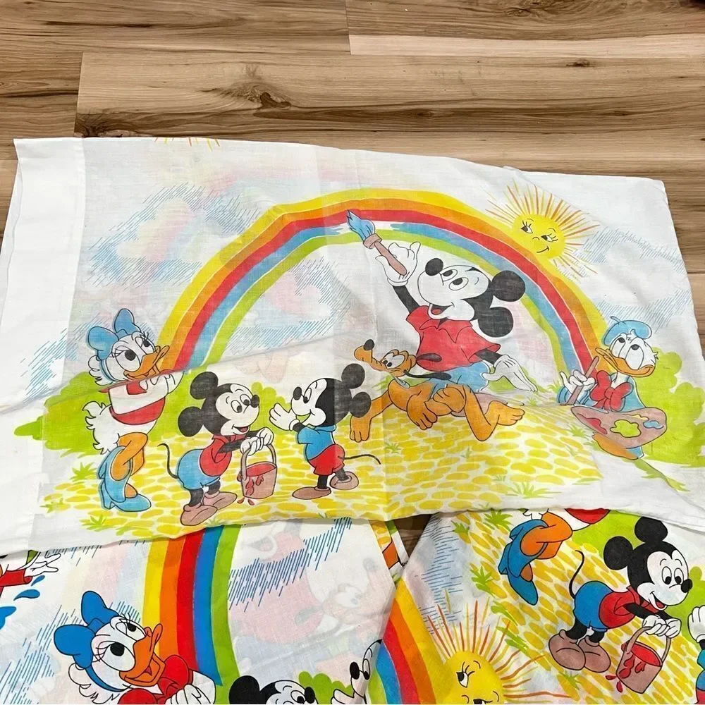Vintage Disney Mickey Mouse Painting Rainbow Twin Sheet Set